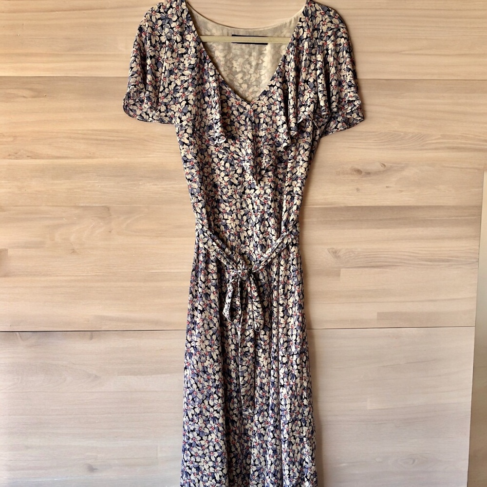 RALPH LAUREN Black Label Floral v-neck Midi Dress Blue/Multi Size 8